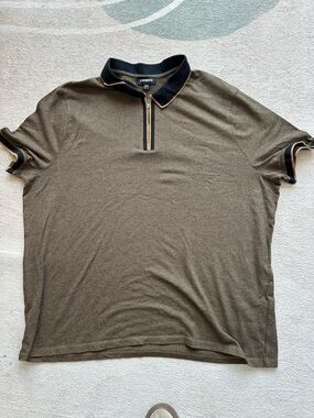 Express Olive Polo with Black Contrast Collar and Trim